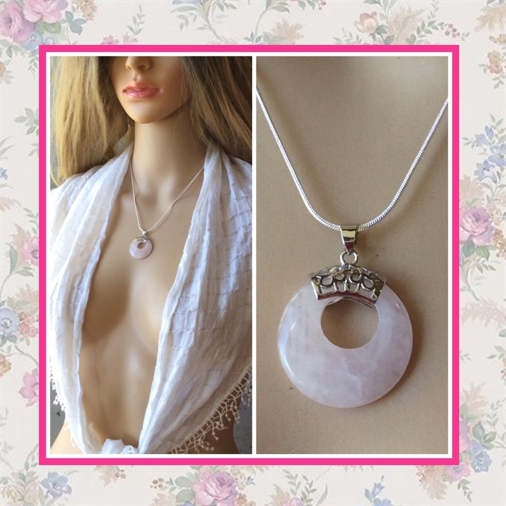 🌸ROSE QUARTZ PENDANT 925 NECKLACE BOHO LOVE PINK